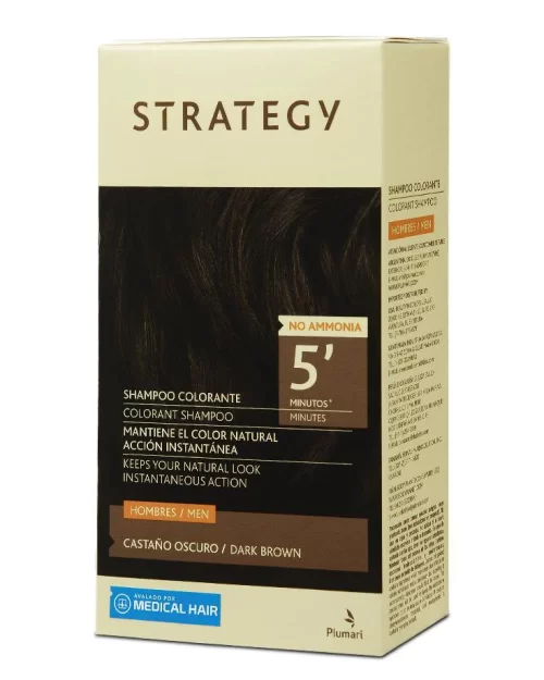 Actúa en 5 minutos manteniendo tu color castaño oscuro natural. Es de acción instantánea y muy fácil y rápido de usar. Se aplica como cualquier shampoo. Dura hasta 6 semanas y no mancha.